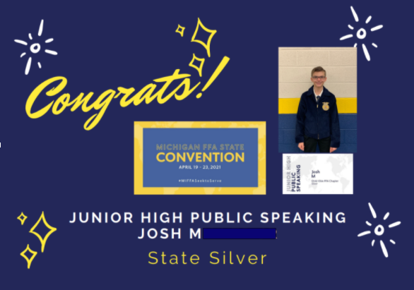 Silver Medalist in FFA State Jr. High Public Speaking Competition